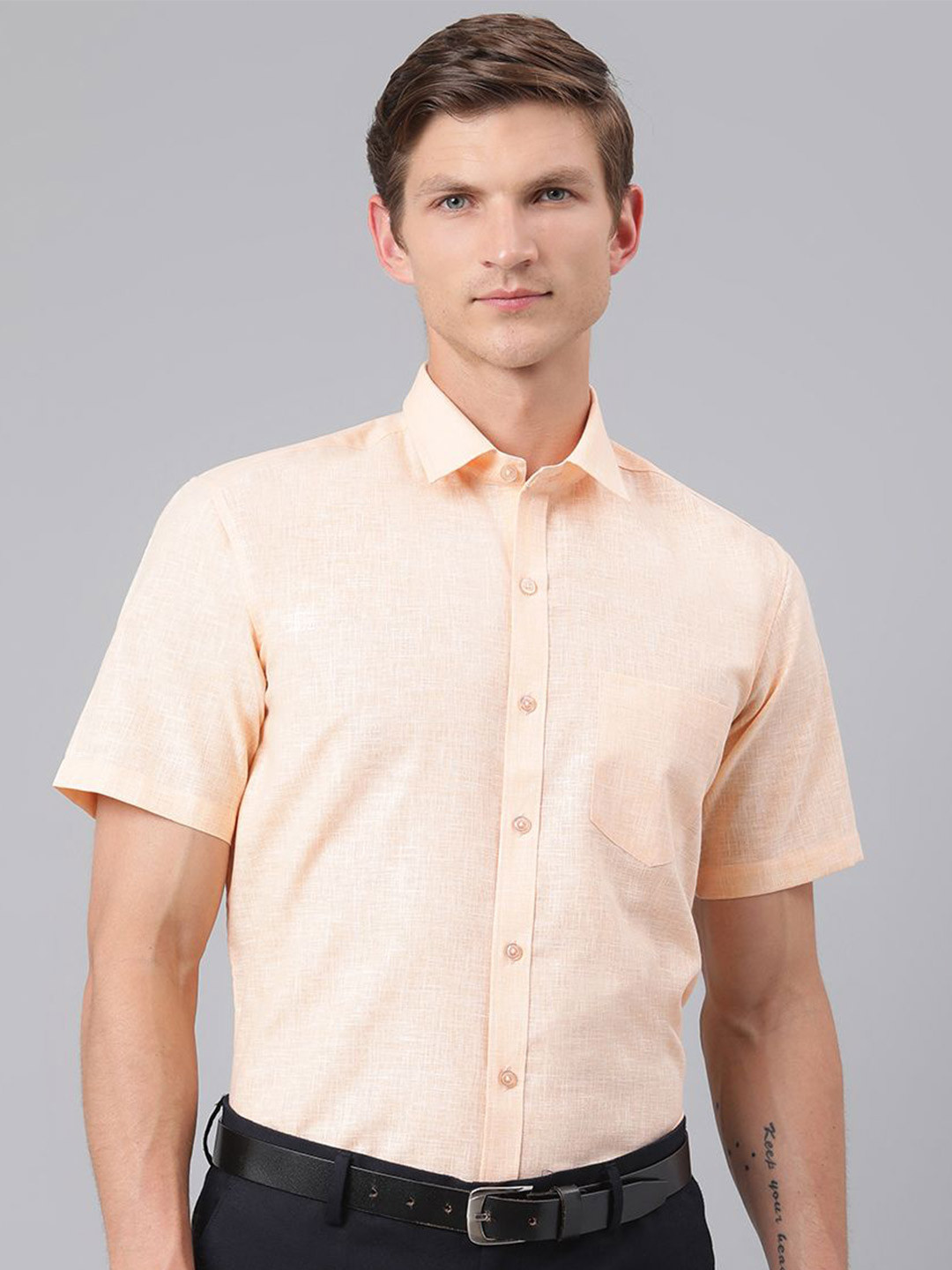 ACCOX Men Comfort Regular Fit Solid Spread Collar Linen Formal Shirt