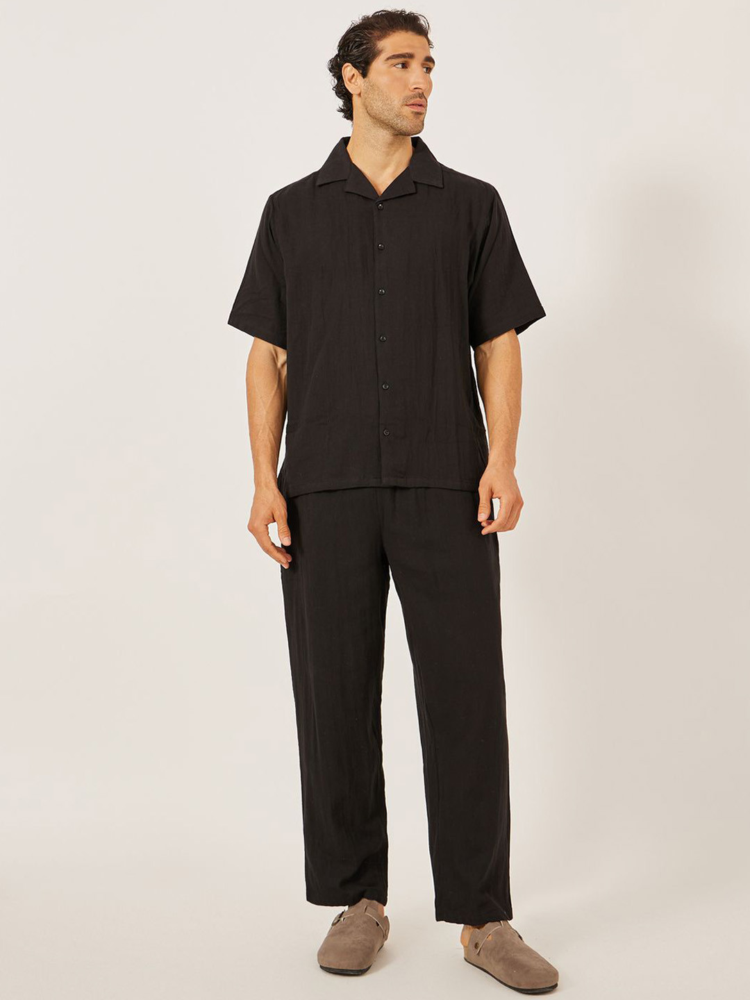 Styli Camp Collar Relaxed Fit Pure Cotton Shirt & Trousers