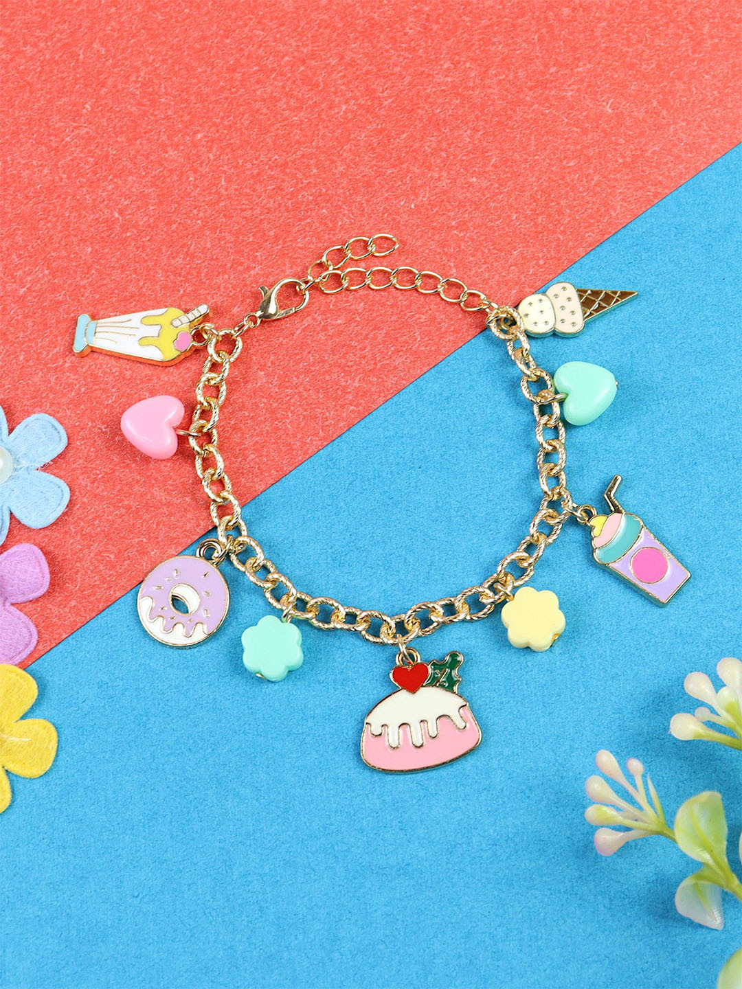 Asthetika Kids Girls Cupcake Ice-Cream Beaded Charm Bracelet
