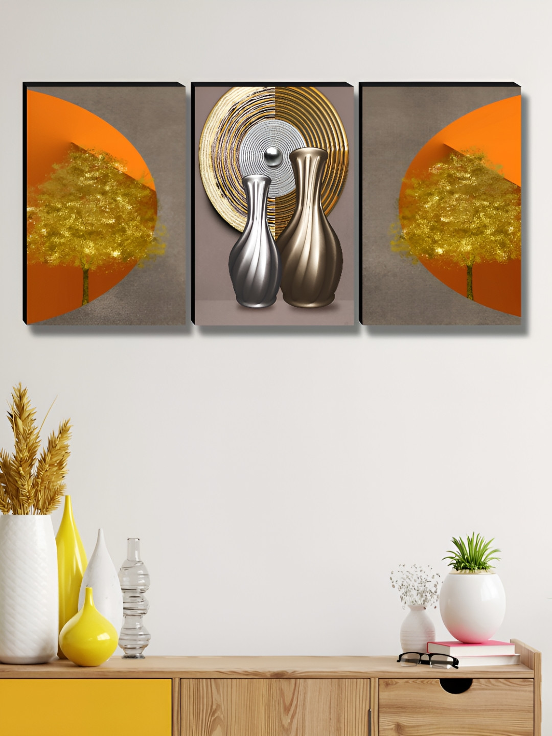 SAF Bottles Wood 3 Pcs Wall Square Paintings Wall Art - 12x36In