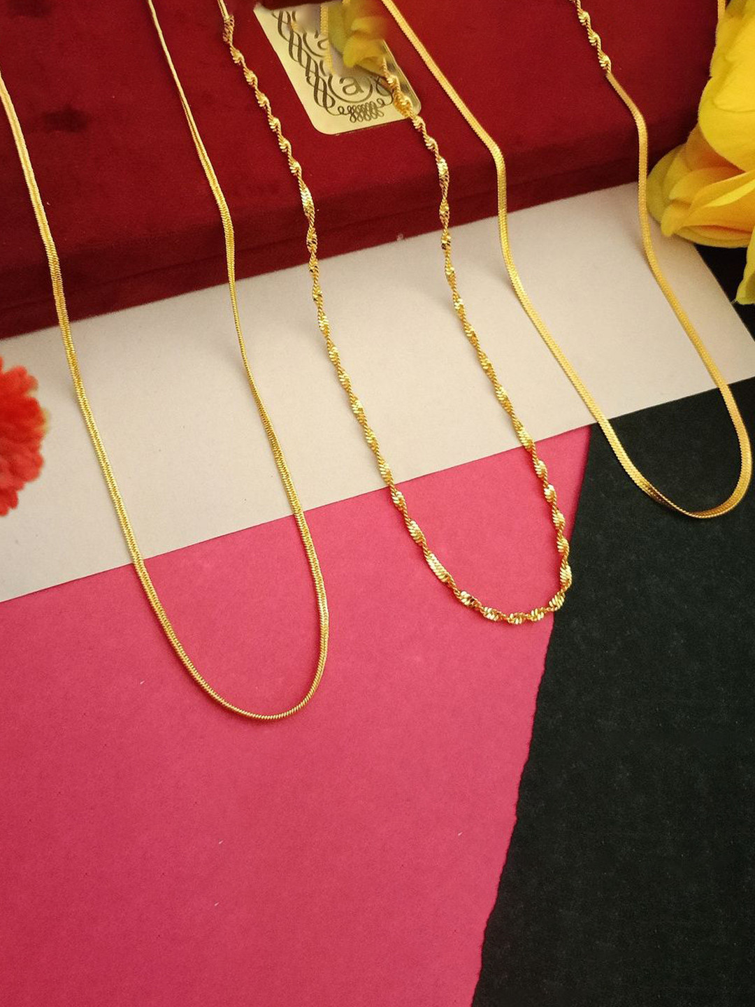 Anouk Malai Disco Mohini Set Of 3 Gold-Plated Artificial Beaded Minimal Chain