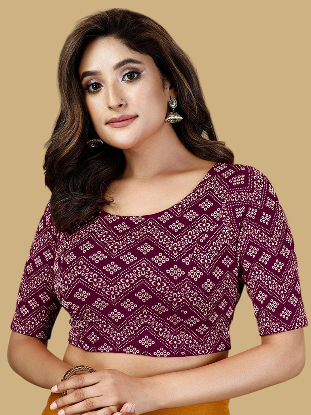 Oomph! Woven Design Round Neck Saree Blouse
