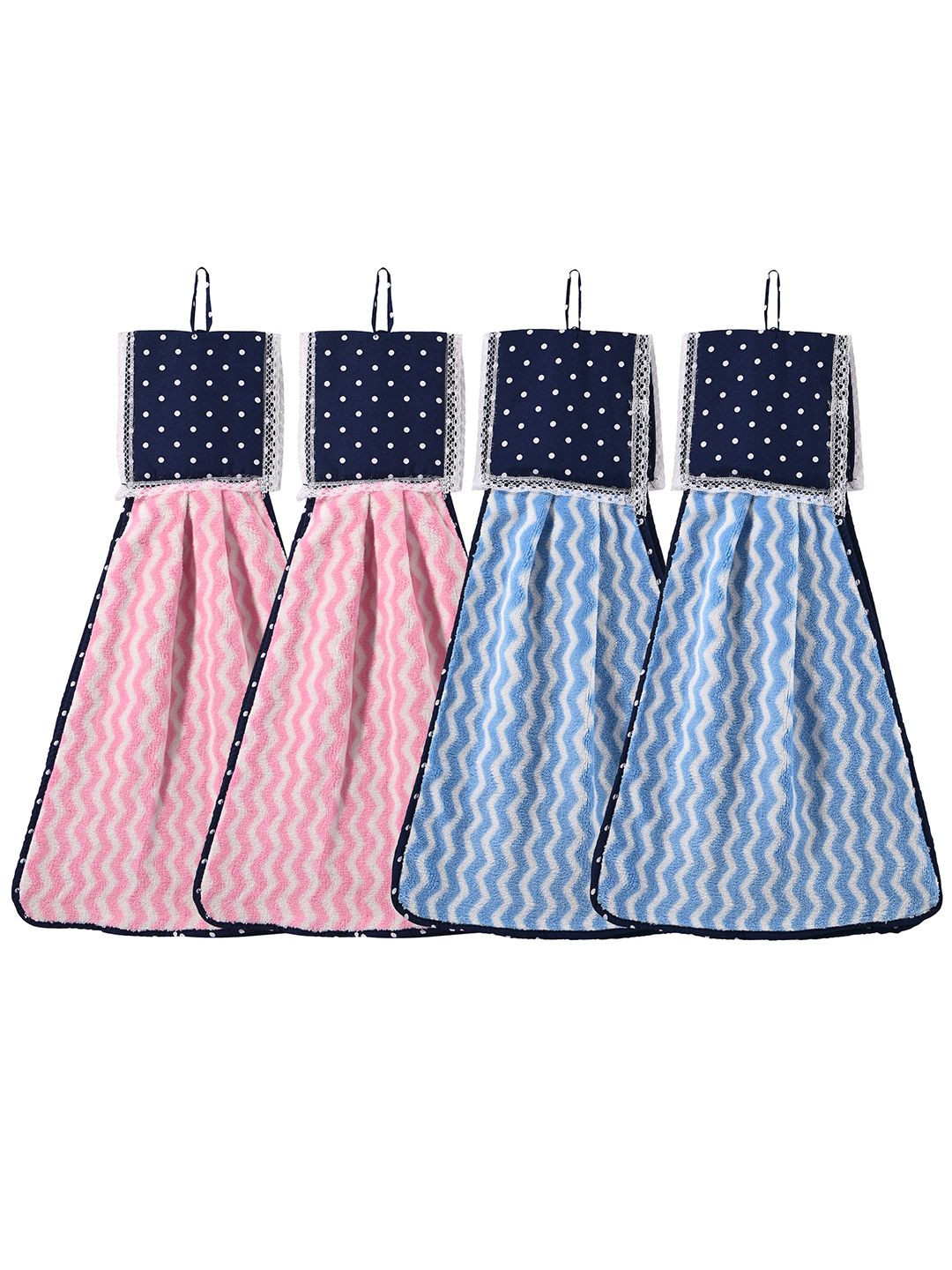 Kuber Industries Pink 4 Pcs Printed Microfiber Wash Basin Napkin Towel With Hanging Loops