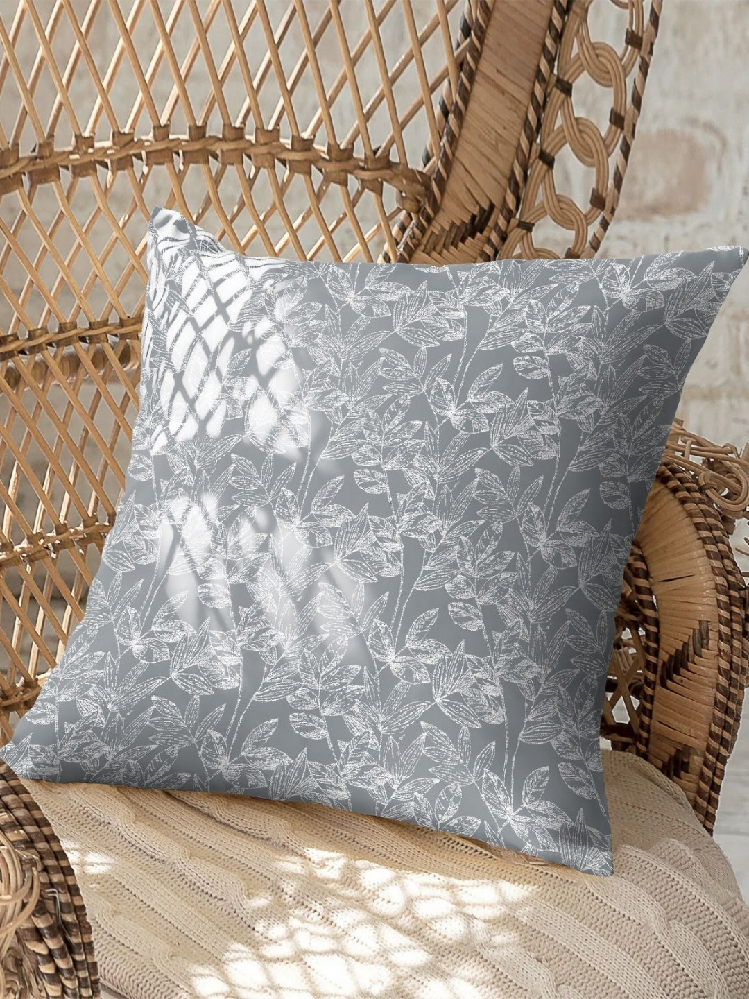CASABLEU Meadow Grey Floral Polyester Washable 2 Piece Square Cushion Covers - 18x18In