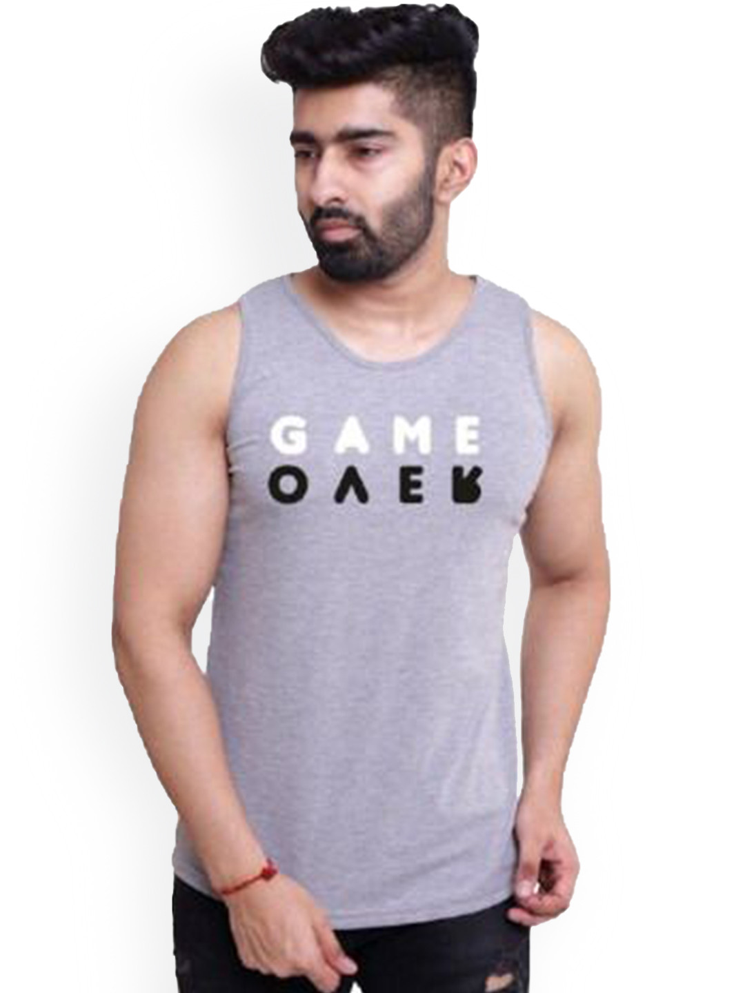 PINK GRAPES Men Cotton Gym Vest VEST-GMO-M-GREY