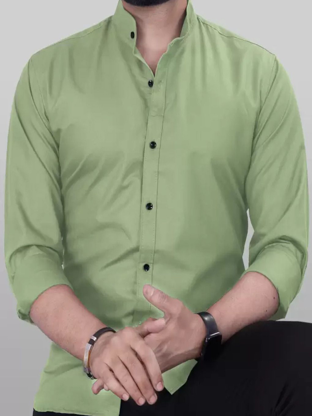 THE BEETEL HOUSE Men Solid Band Collar Cotton Casual Shirt
