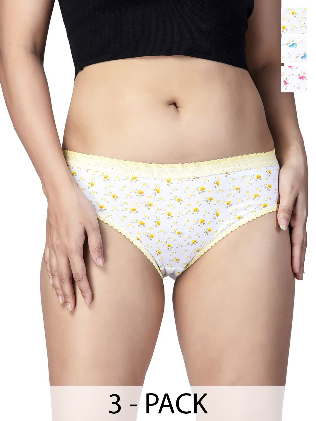 CHIC Women Pack Of 3 Floral Printed Mid-Rise Basic Briefs Mayfair Regular - 111