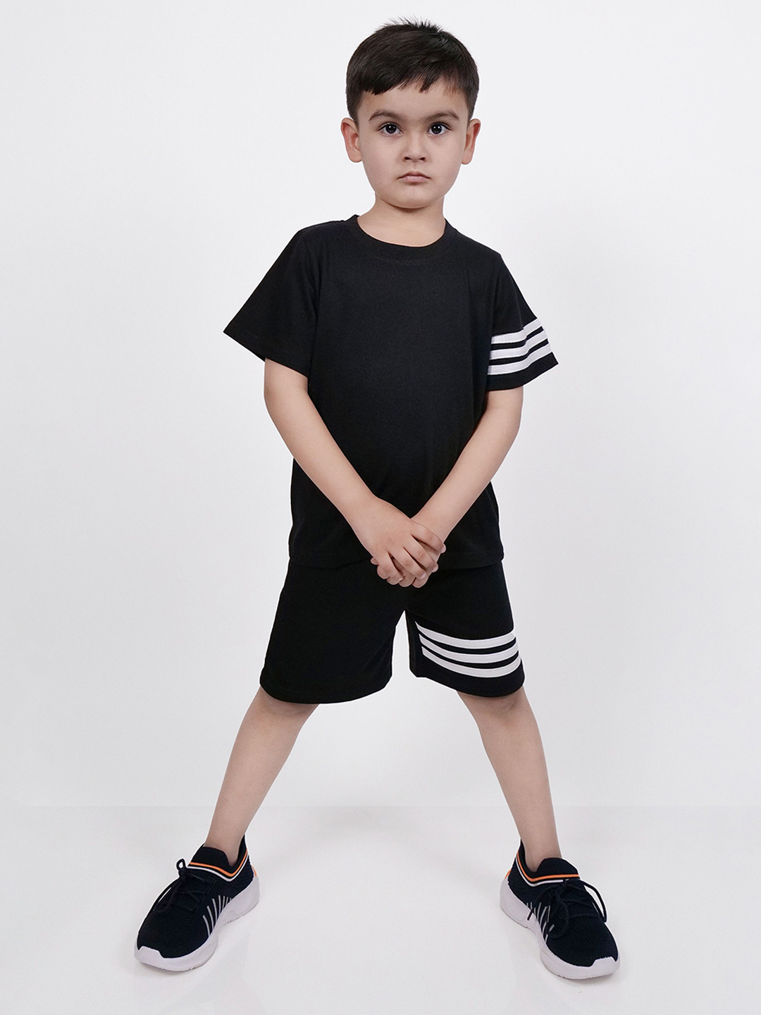 High Street Clothing Co Kids Striped Round Neck T-shirt With Shorts
