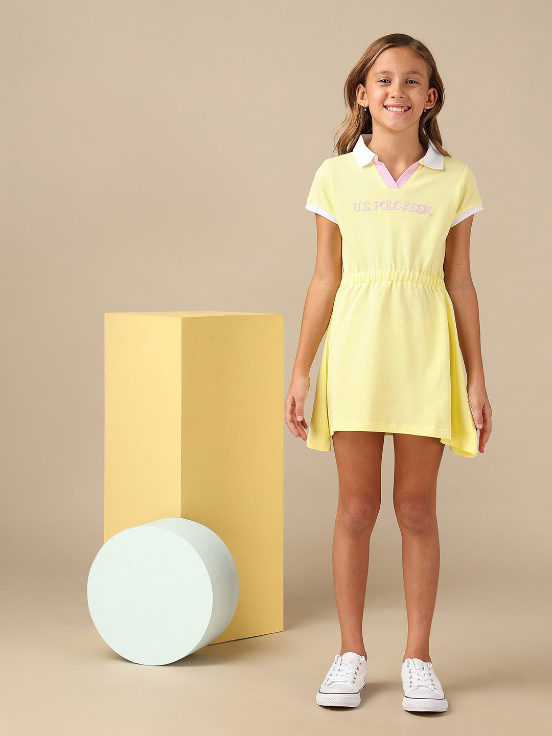 U.S. Polo Assn. Kids Girl's Brand Logo Printed Fit and Flare Mini Dress