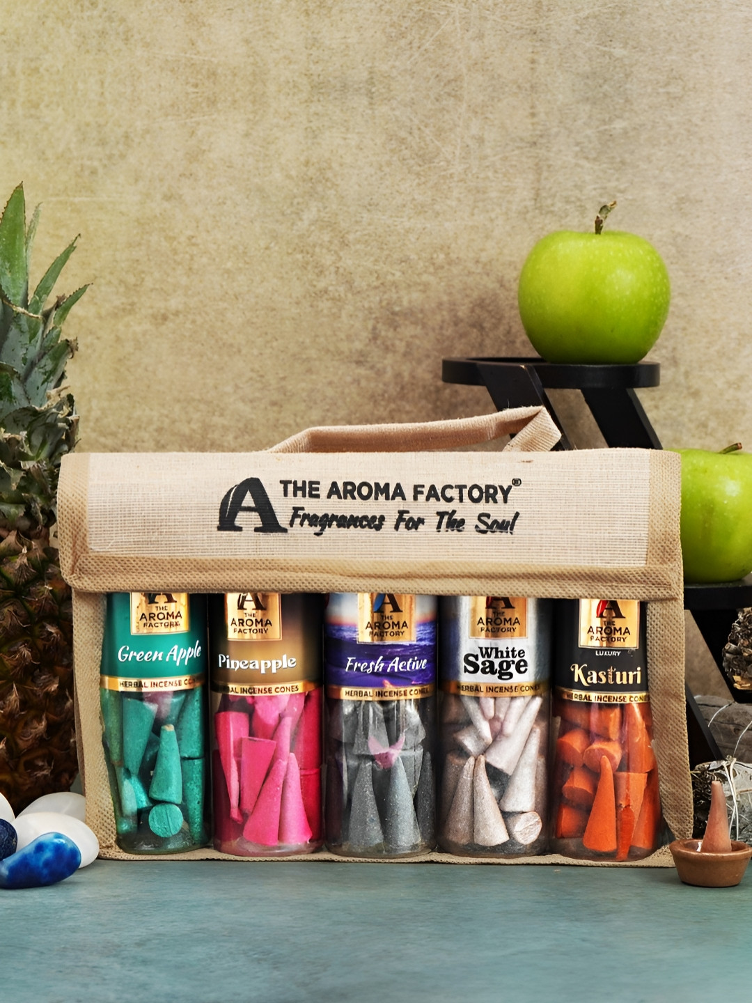 The Aroma Factory Green & Pink 5 Pieces Wooden Dhoop Cones