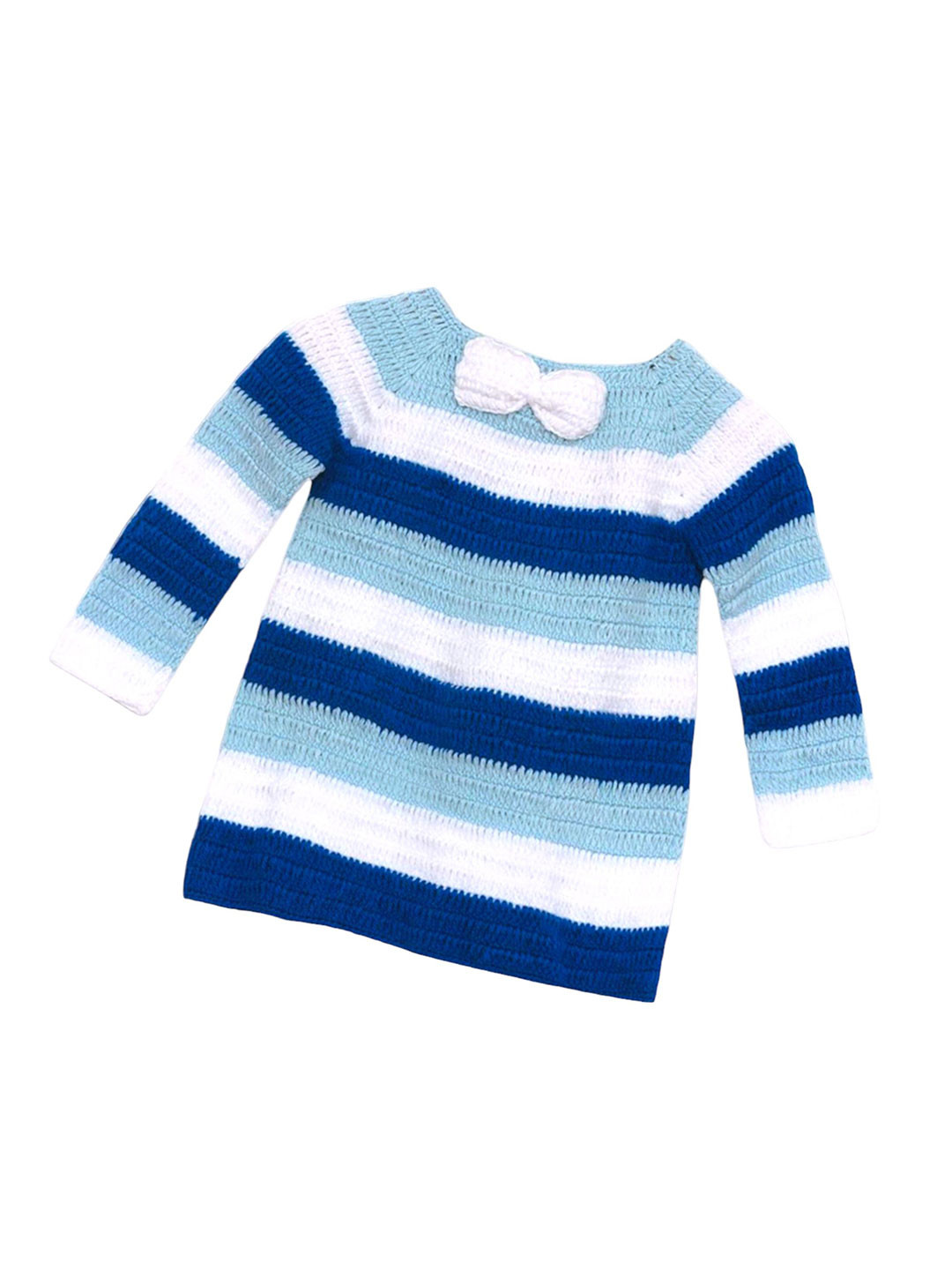 LITTLE CROCHE CREATIONS Girls Striped Bow Detail Jumper Dress