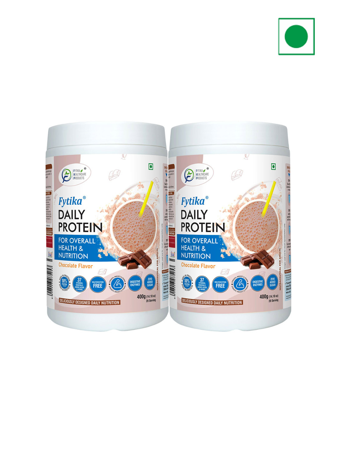 FYTIKA Set Of 2 Daily Protein Powder Nutrition Drink -Chocolate Flavour - 400g Each
