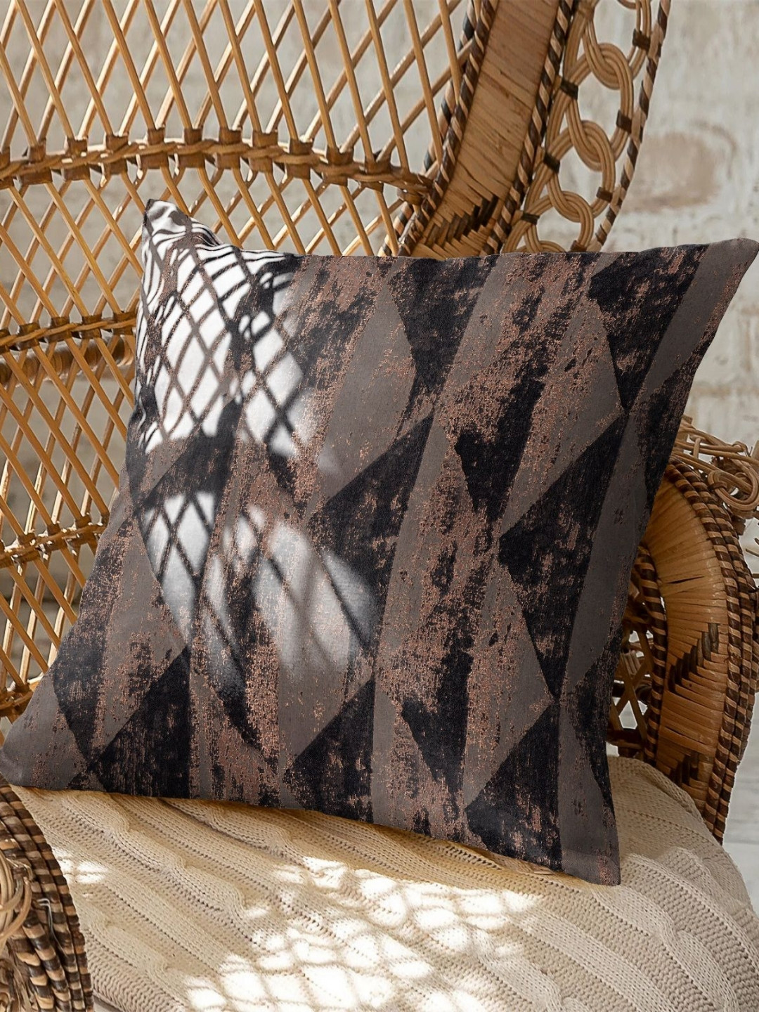 CASABLEU Bronze Abstract Polyester Washable 2 Pcs Textured Cushion Covers - 16 x 16 Inches