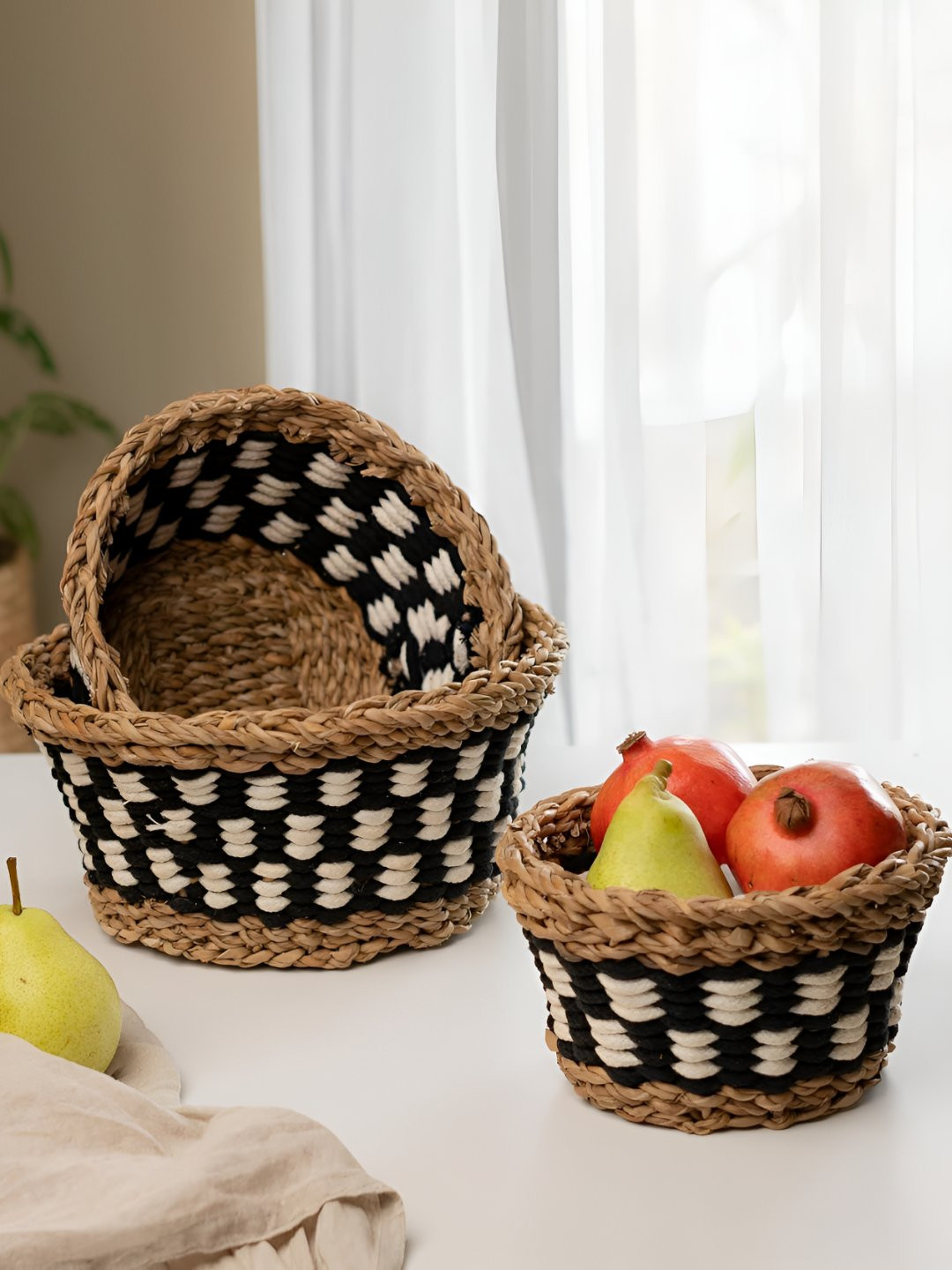 Ritualistic Set of 3  Seagrass Checkered Basket