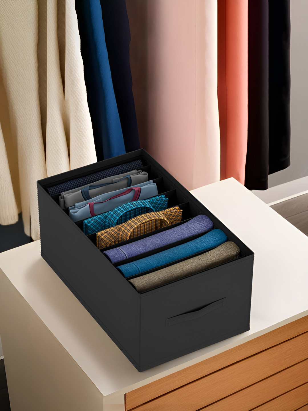 Aura Black 9 Grid Folding Trouser Storage Drawer Organisers