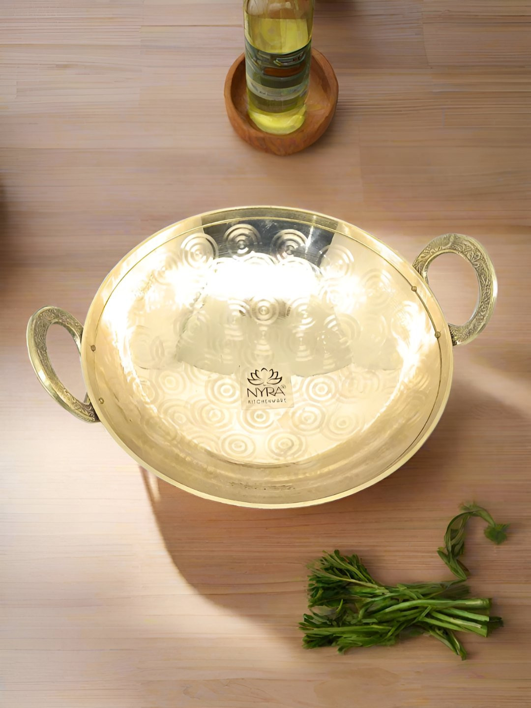 Nyra Kitchenware Bronze-Toned Dishwasher Safe Brass Kadhai and Wok