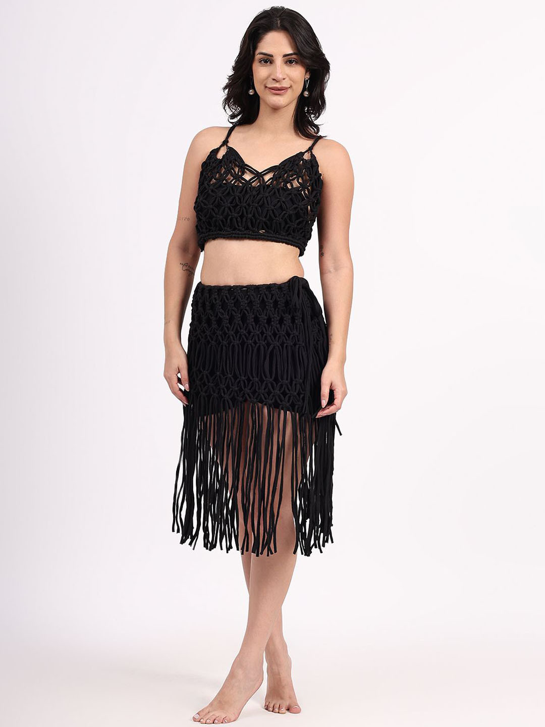 Velvery Self Design Macrame Beachwear Sarong