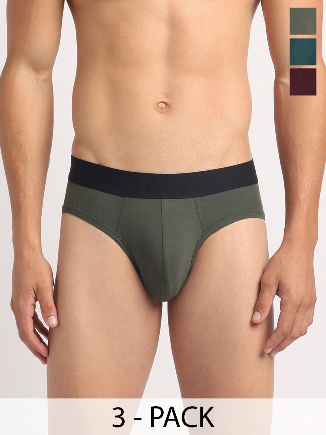 Cresmo Pack Of 3 Men IntelliSoft Antimicrobial Basic Briefs CR-B-SLD-P3-ESC-ELVI-COMB-S