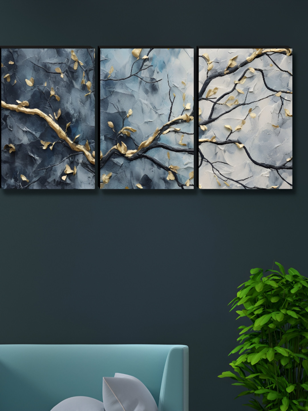 Aura Black & Violet 3 Pieces Floral And Botanical Printed Wood Wall Art