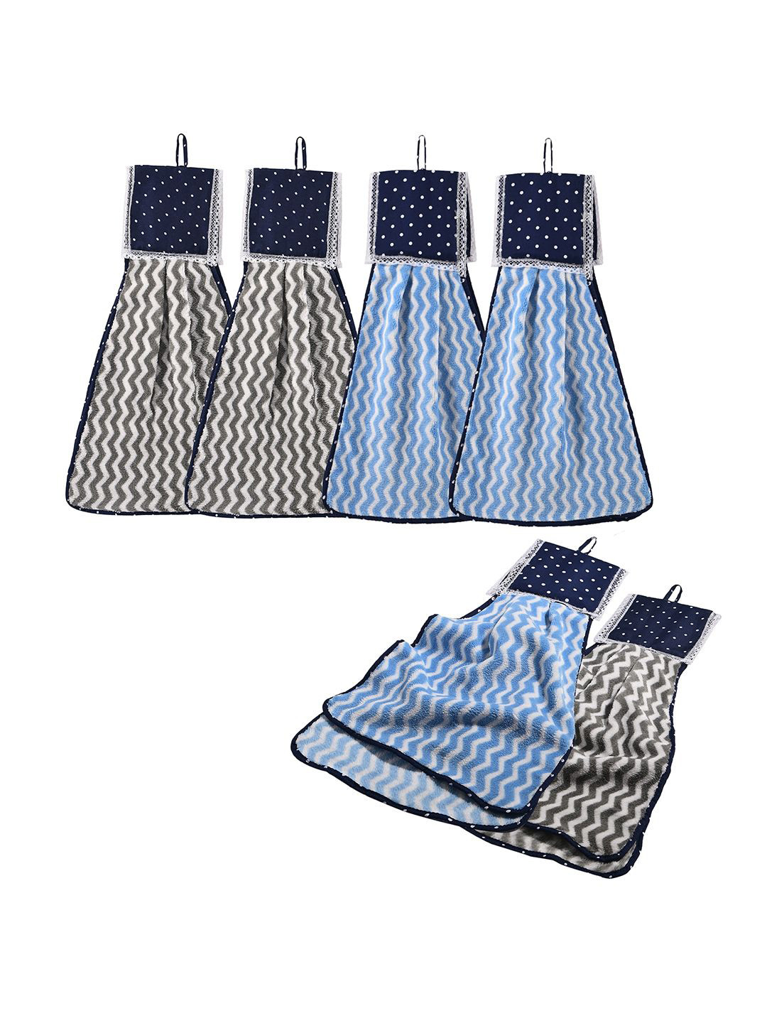 Kuber Industries Blue 6 Pcs Printed Microfiber Wash Basin Napkin Towel With Hanging Loops