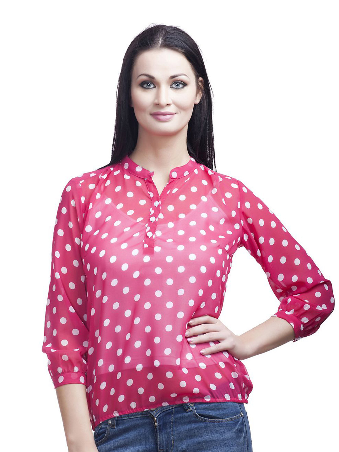 MALLORY WINSTON Polka Dot Print Georgette Top