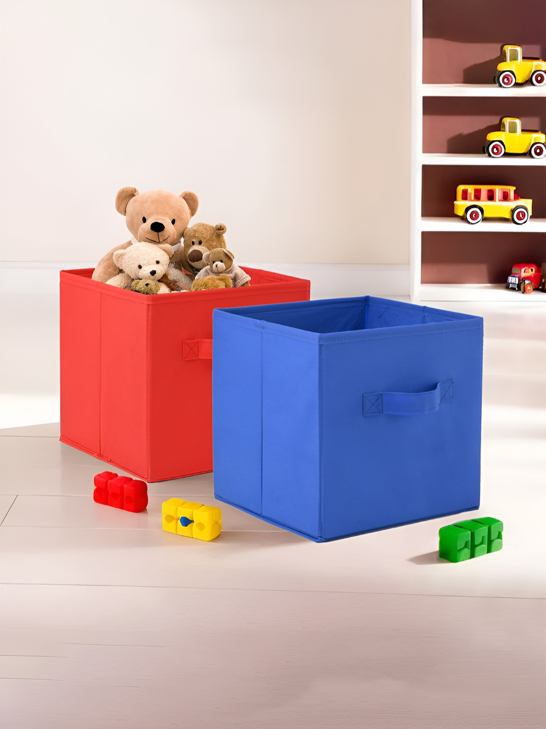 Aura Blue & Red 2 Pieces Foldable Toy & Book Square Waterproof Drawer Organisers