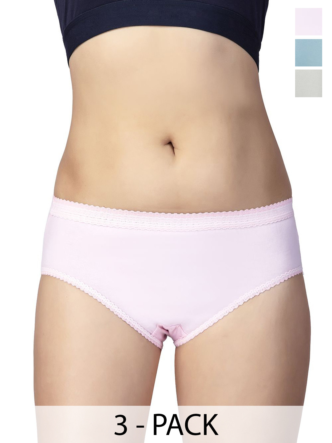 CHIC Pack Of 3 Women Solid Mid-Rise Basic Briefs Candy Pstl Regular-Multi