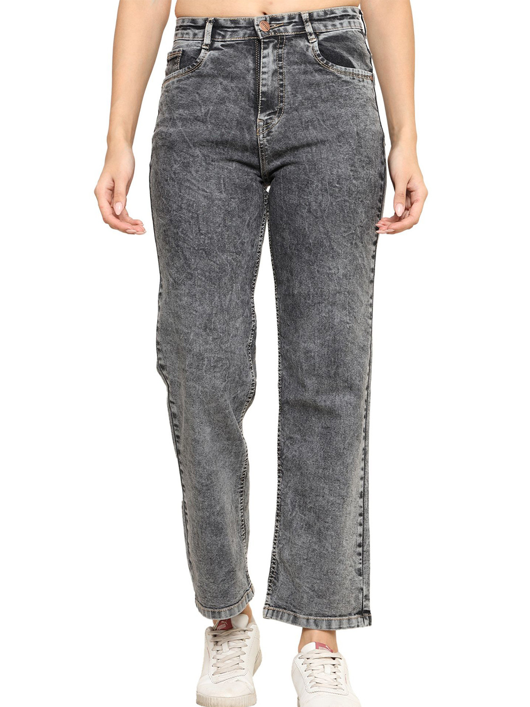 zayla Women Wide Leg High-Rise Low Distress Heavy Fade Stretchable Jeans