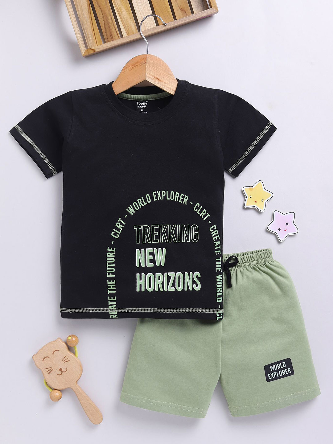 Toonyport Boys Graphic Printed Round Neck Short Sleeves Pure Cotton T-shirt With Shorts Clothing Set