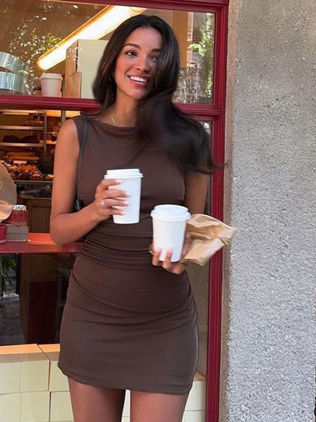 Outzidr Women Back Cut Out Bodycon Mini Dress