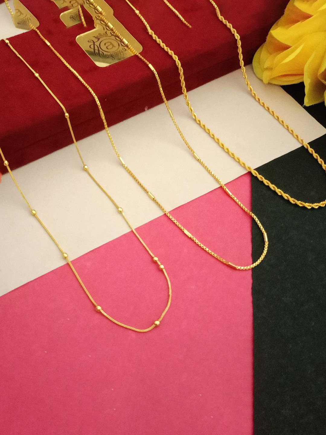 Anouk Rassa BNpipe ChokorBall Set Of 3 Gold-Plated Artificial Beaded Minimal Chain