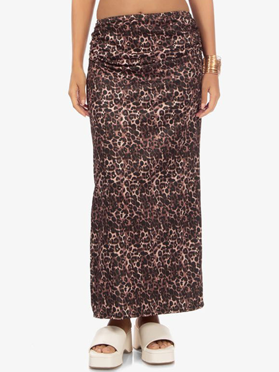 Lemonlords Women Leopard Printed Gathered Maxi Skirt