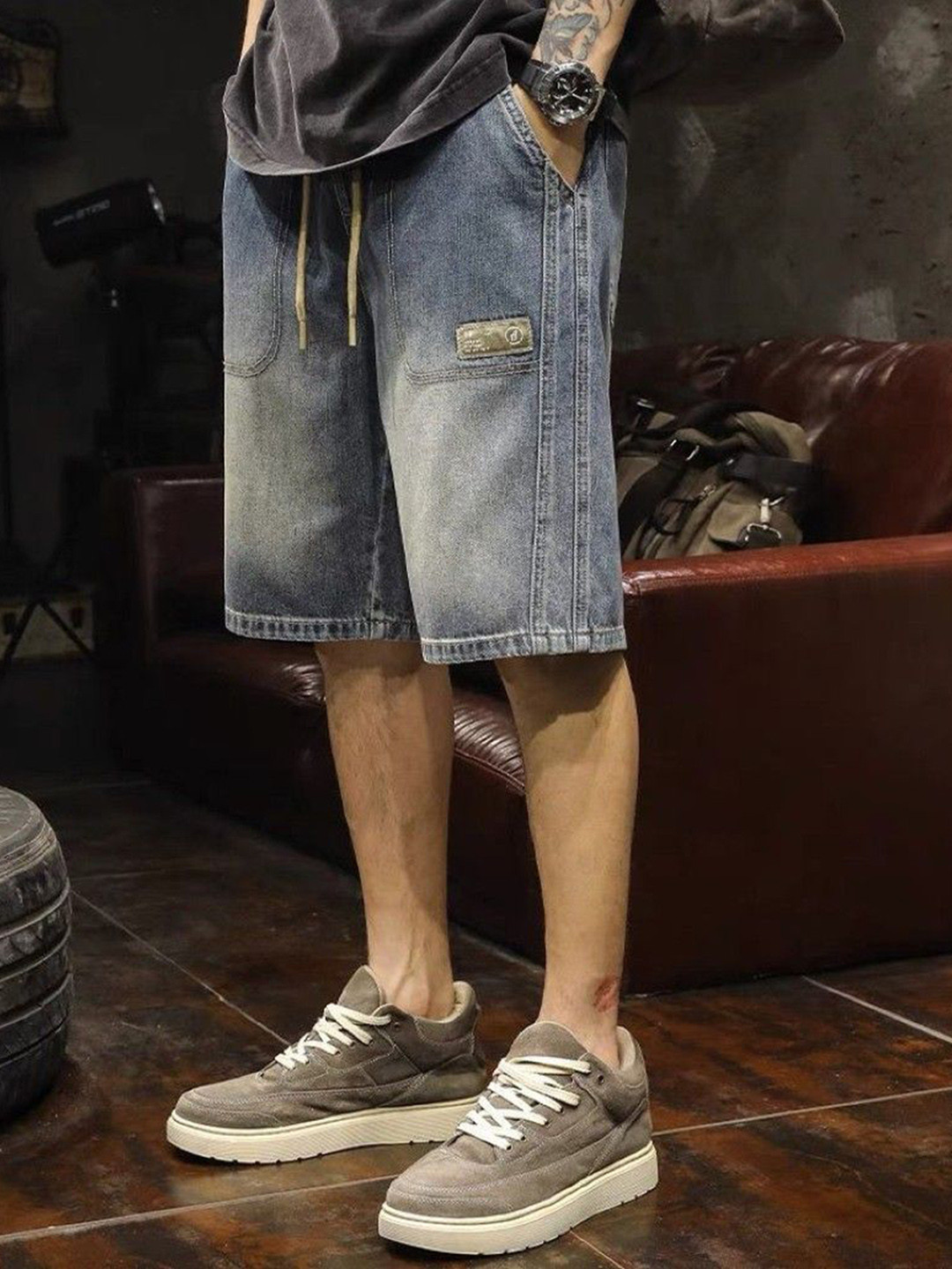 The Roadster Lifestyle Co Loose Fit Denim Shorts With Utility Pockets