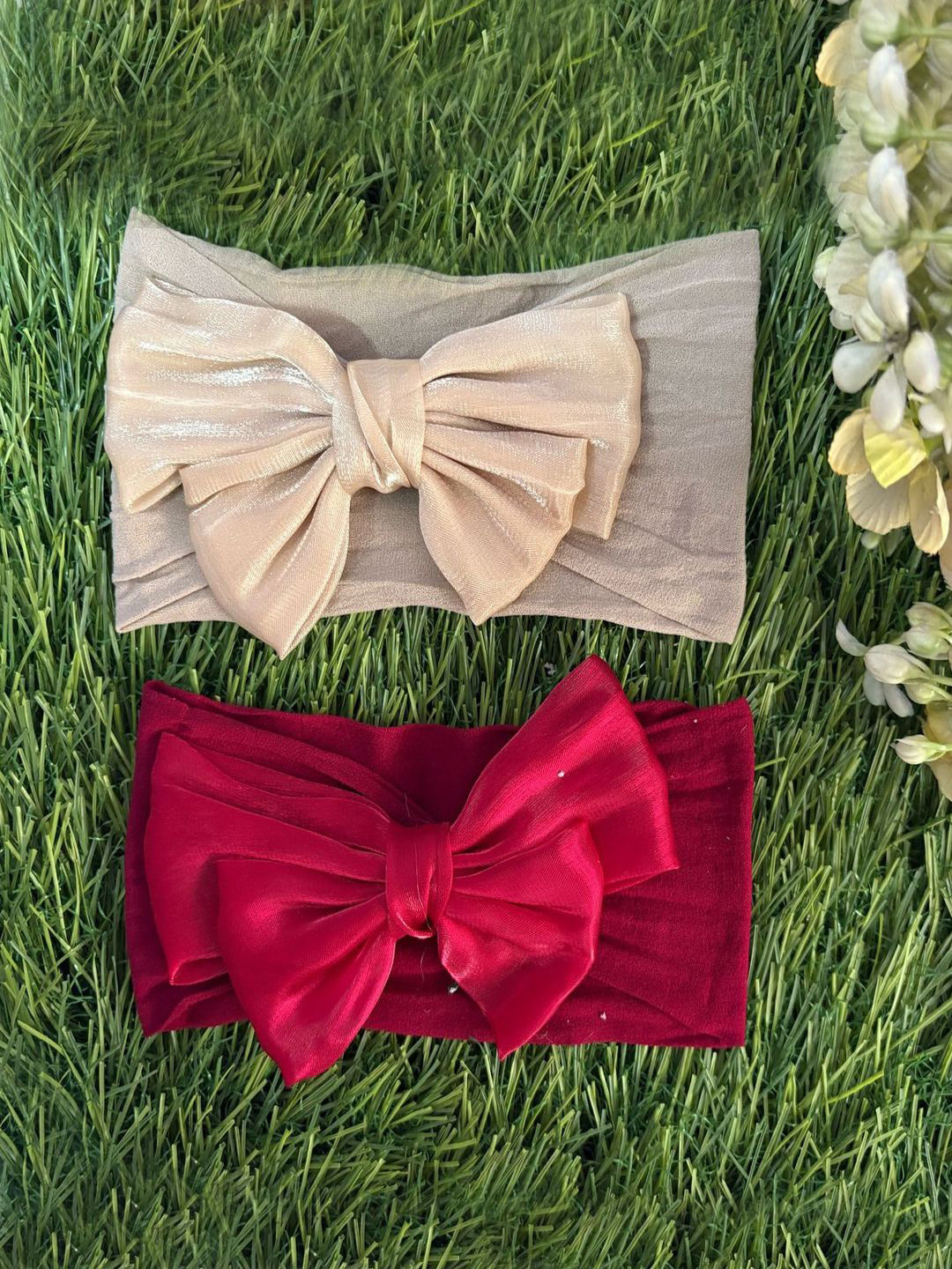 LYKAA Set of 2 Golden & Red Soft Elastic Head Bands