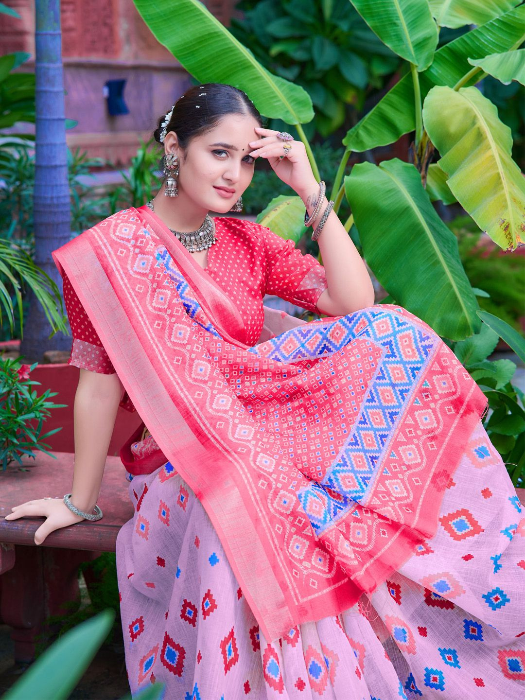 Anouk Rustic Geometric Digital Printed Zari Saree