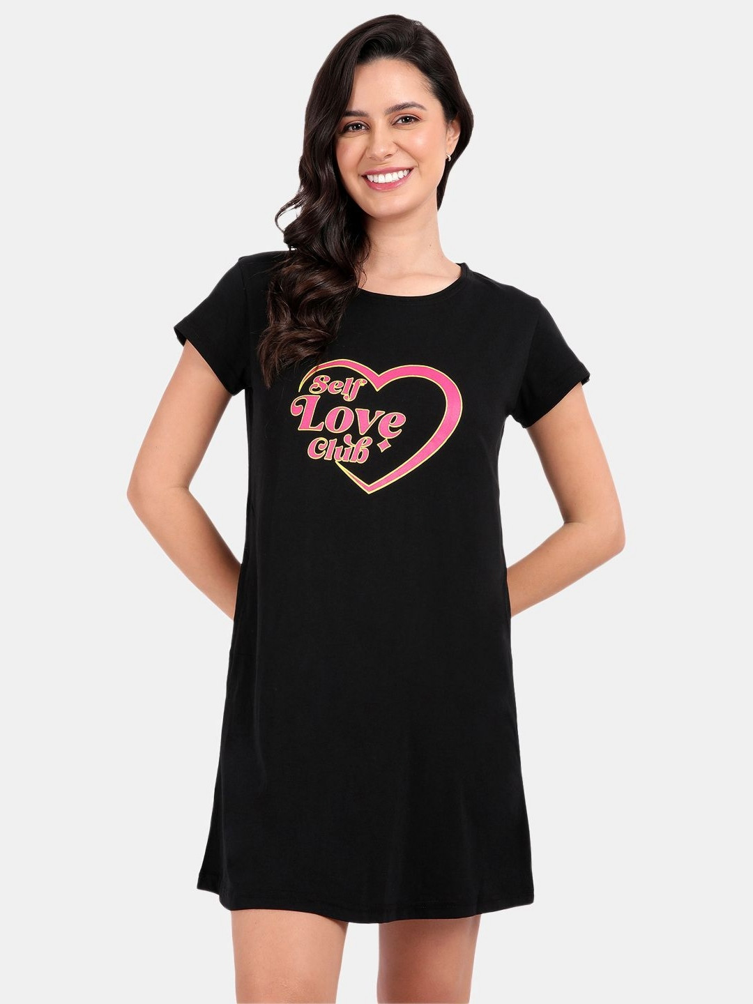 SNAPPY B Women Self Love Club Graphic T-shirt Dress