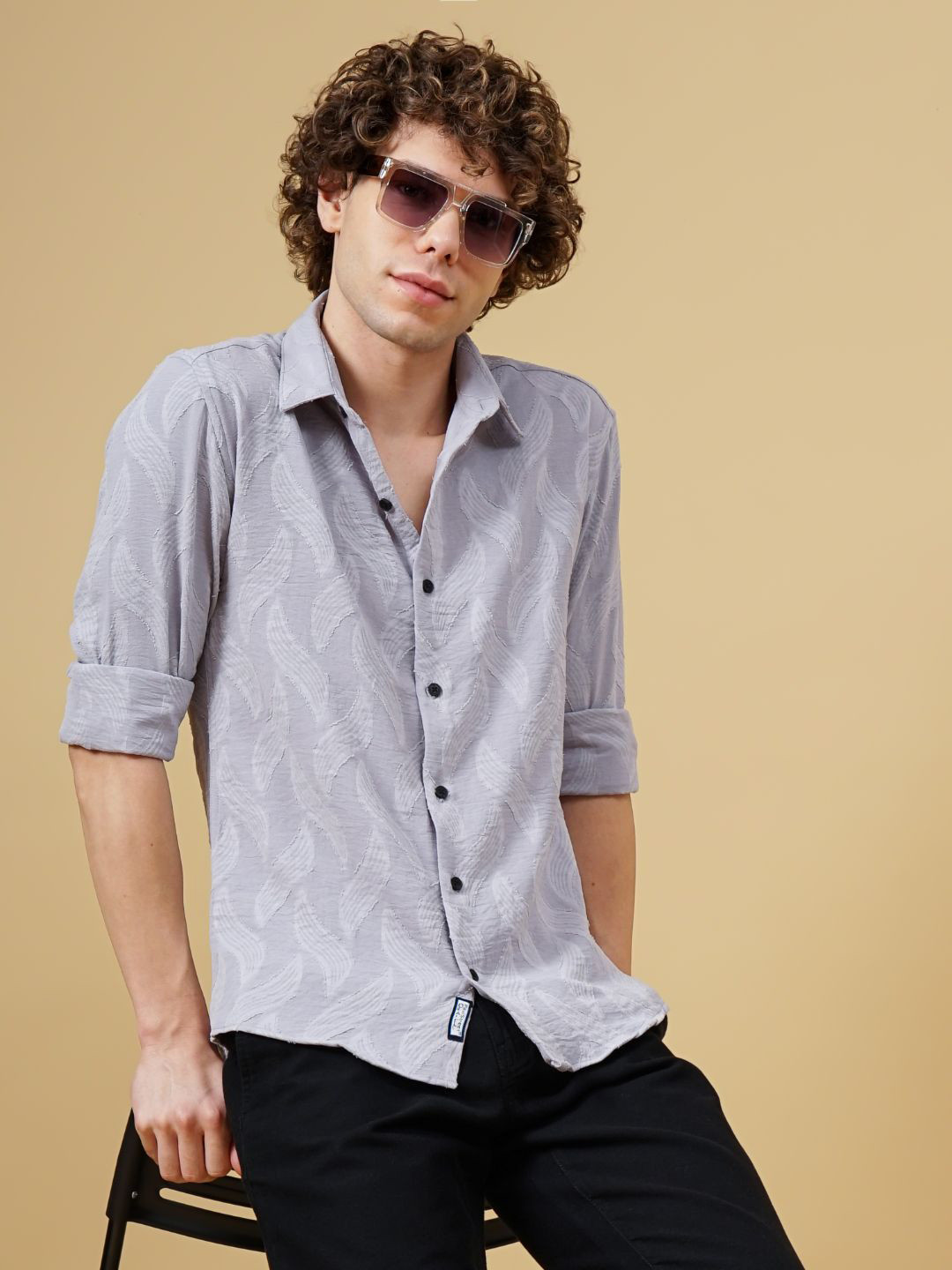 THE BEETEL HOUSE Men Classic Fit Textured Spread Collar Casual Shirt
