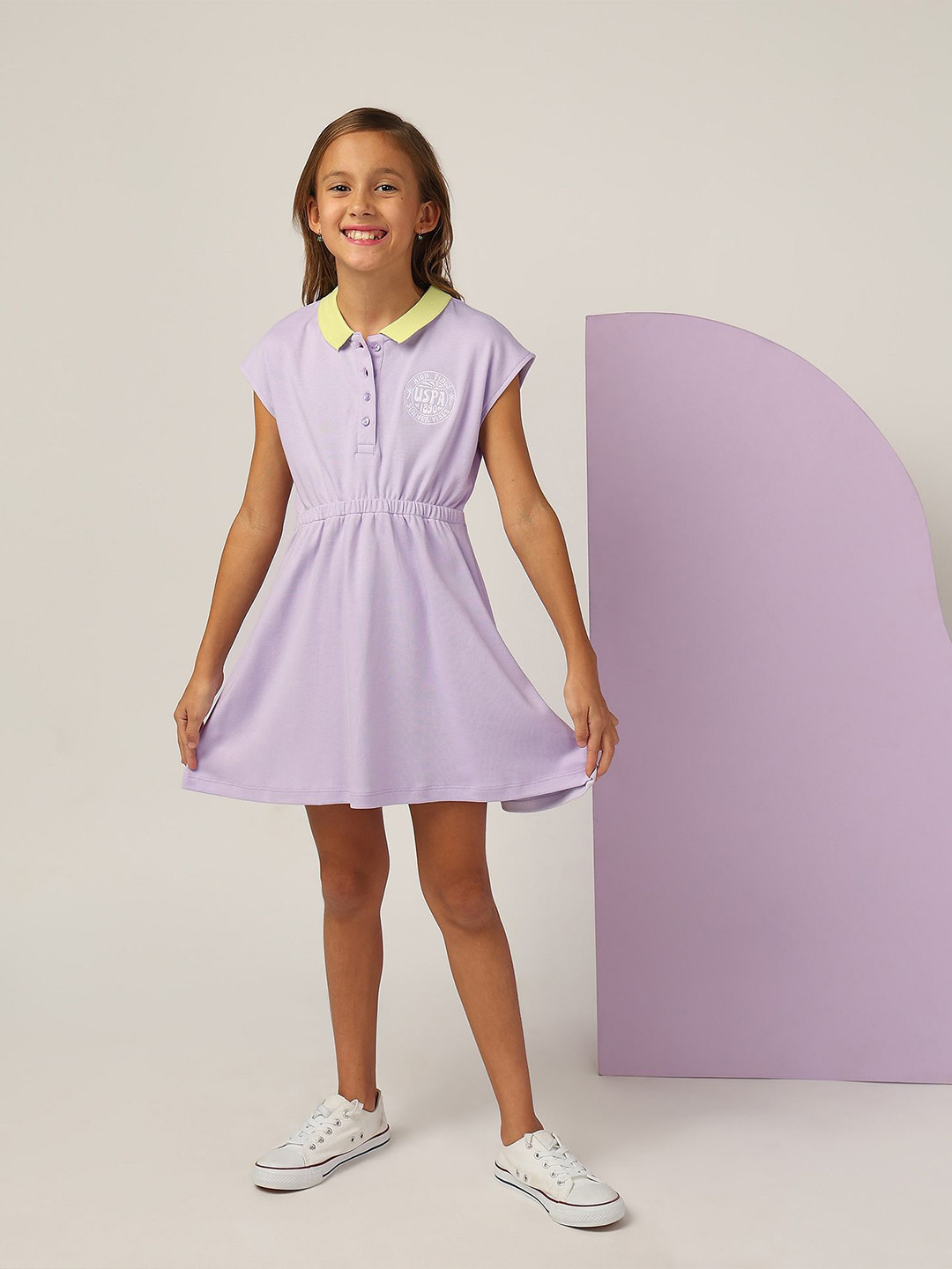 U.S. Polo Assn. Kids Girls Polo Coller  Fit And Flare  Mini Dress