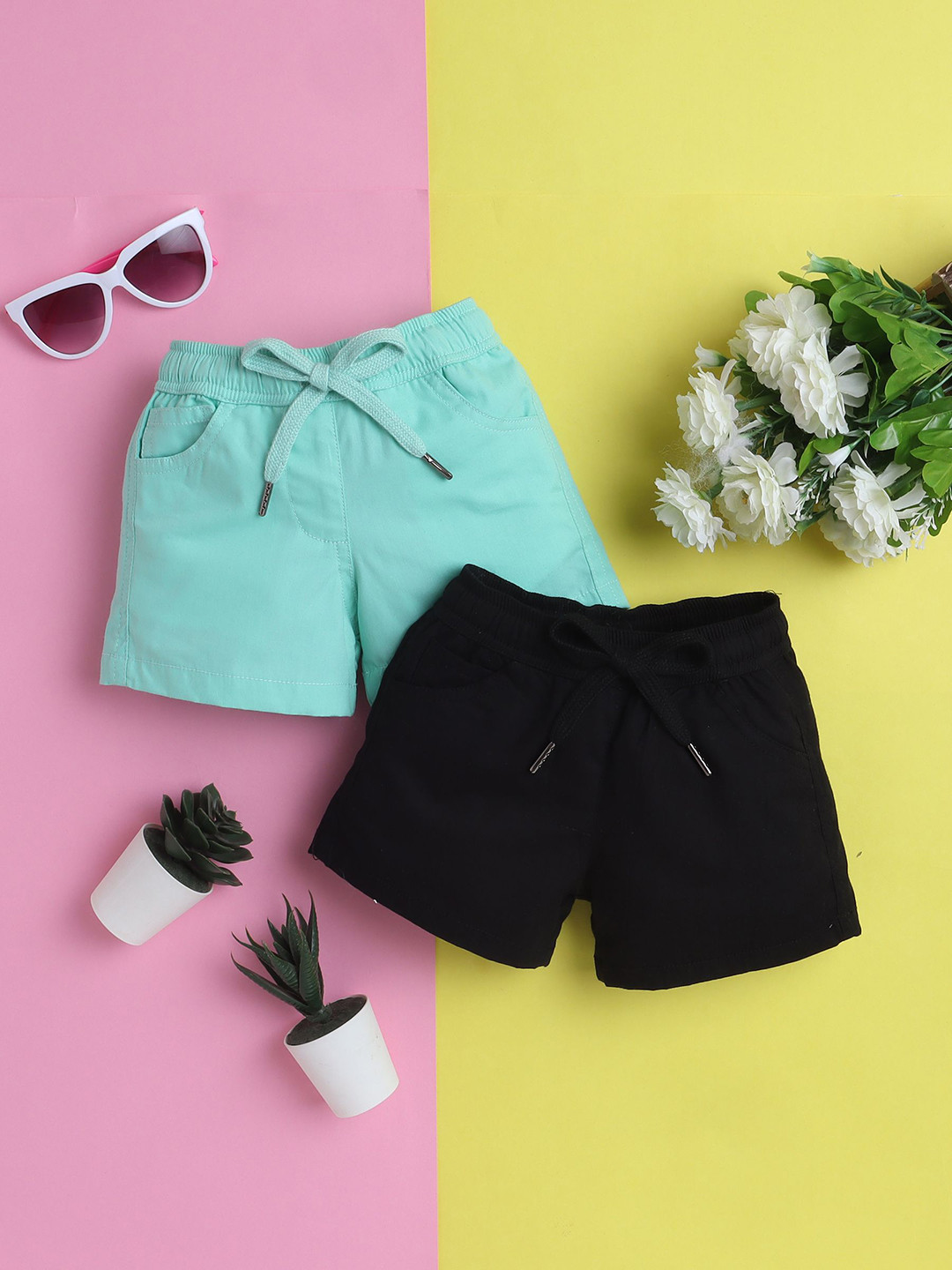 Knitting Doodles Pack of 2 Girls Pure Cotton Shorts