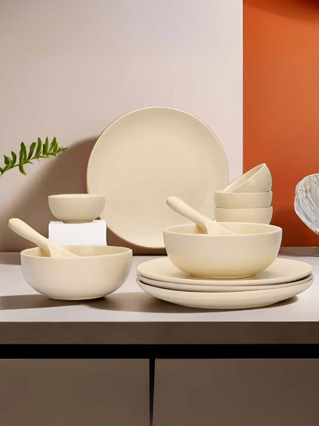 The Better Home Cream Solid Ceramic Dishwasher Safe 12 Piece Dinner Set