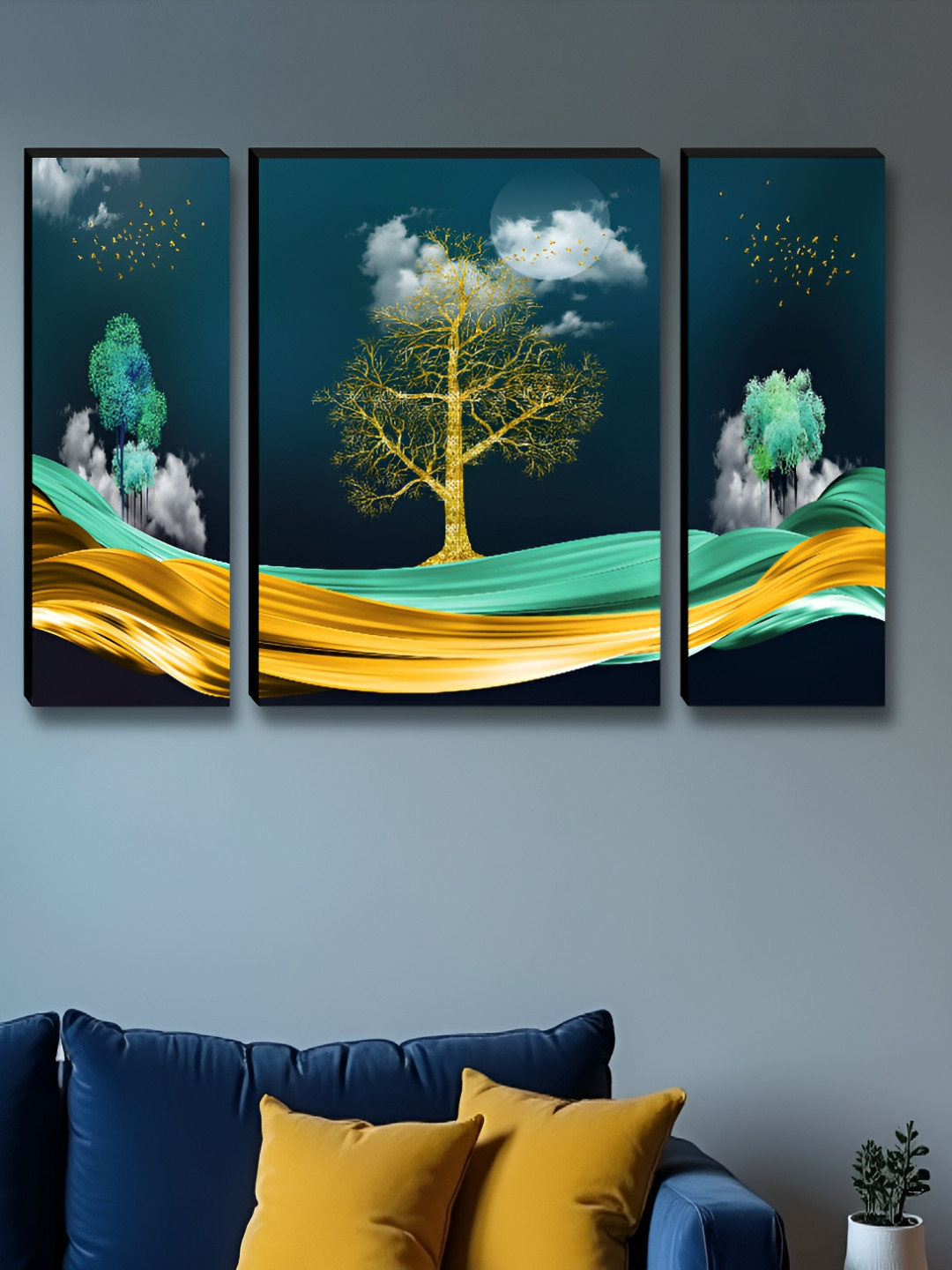 SAF Night Vision Wood 3 Piece Wall Rectangle Paintings Wall Art