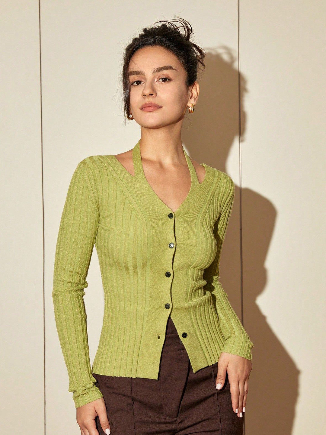 Outzidr Women Buttoned Knit Top
