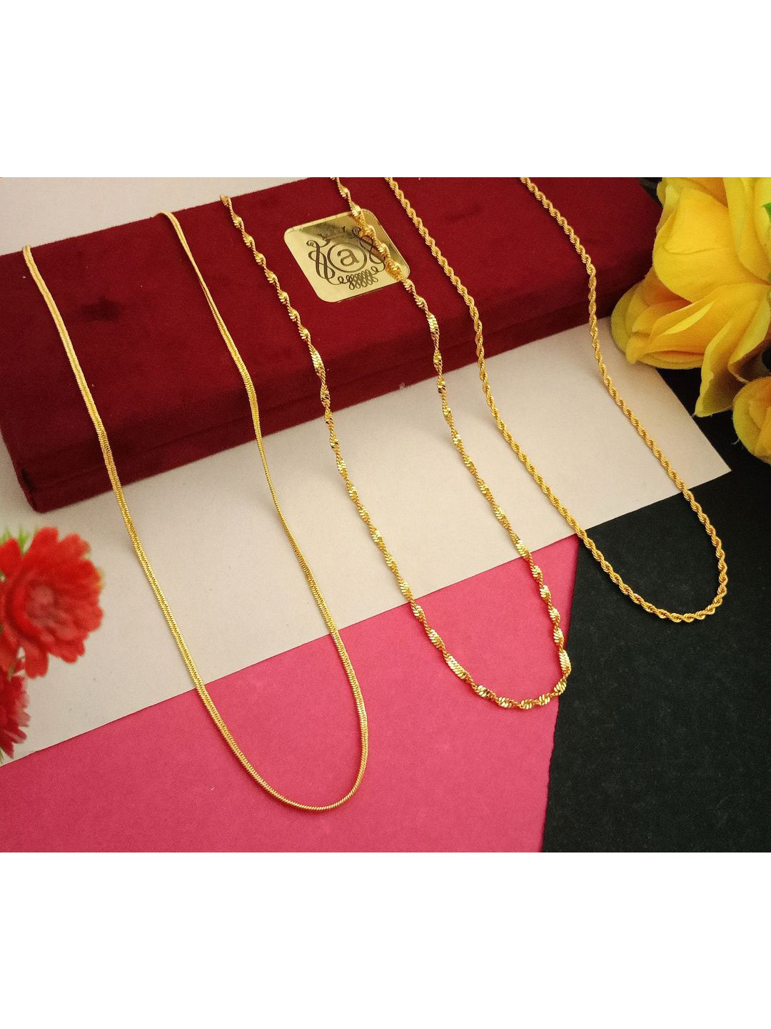 Anouk Malai Disco Rassa Set Of 3 Gold-Plated Artificial Beaded Minimal Chain