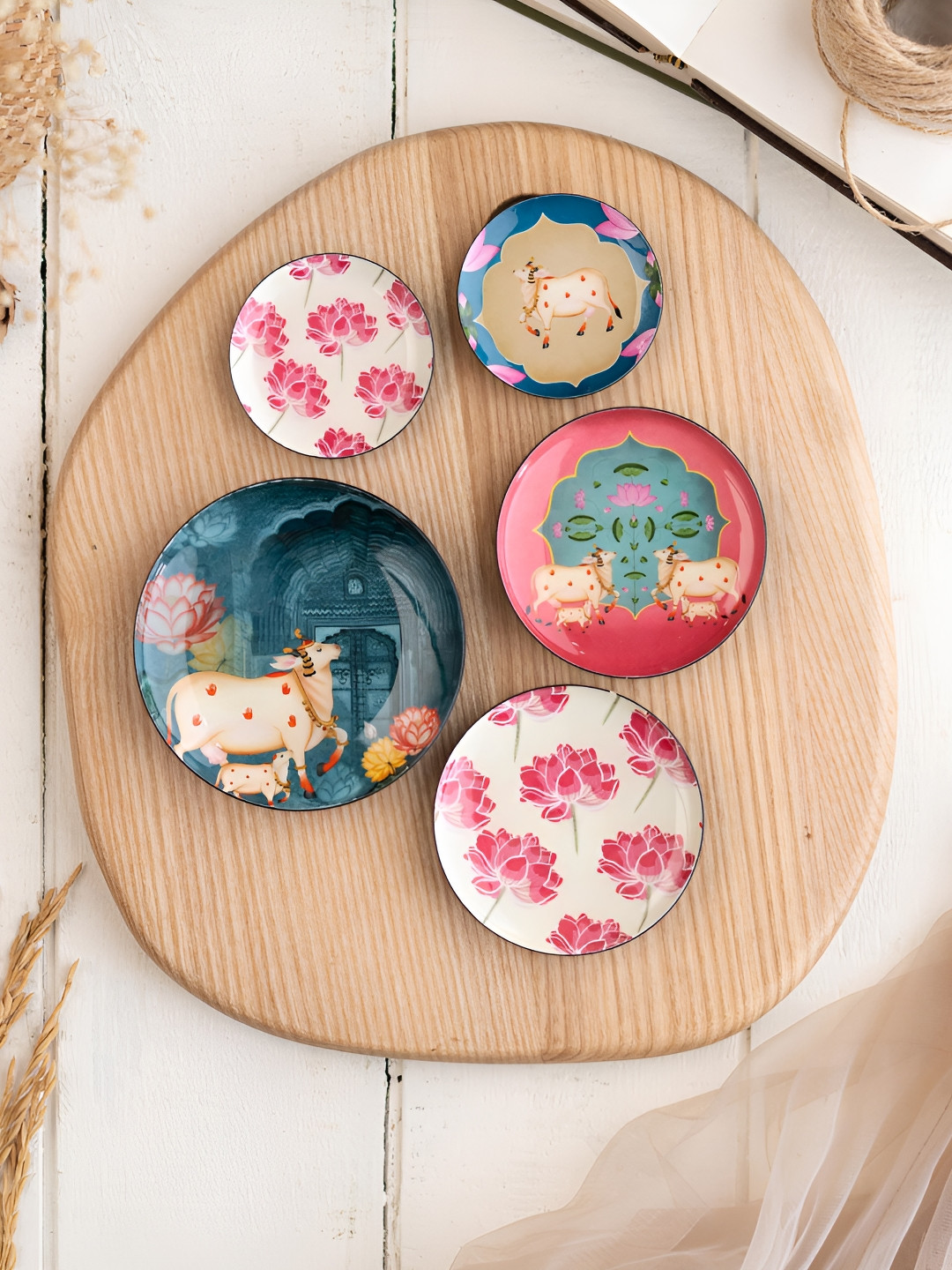 Ritualistic Set of 5 Pastel Pichwai Art Fridge Magnet