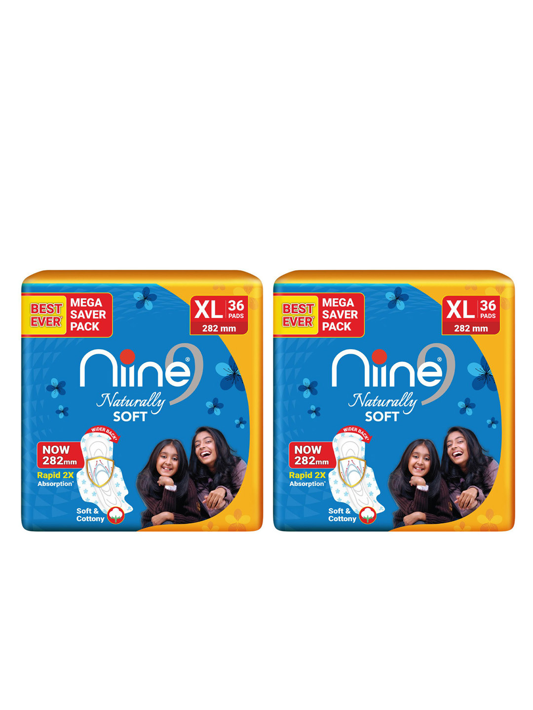 Niine Set of 2 XL Naturally Soft Rapid 2X Absorption Sanitary Pads 36 Pads Each