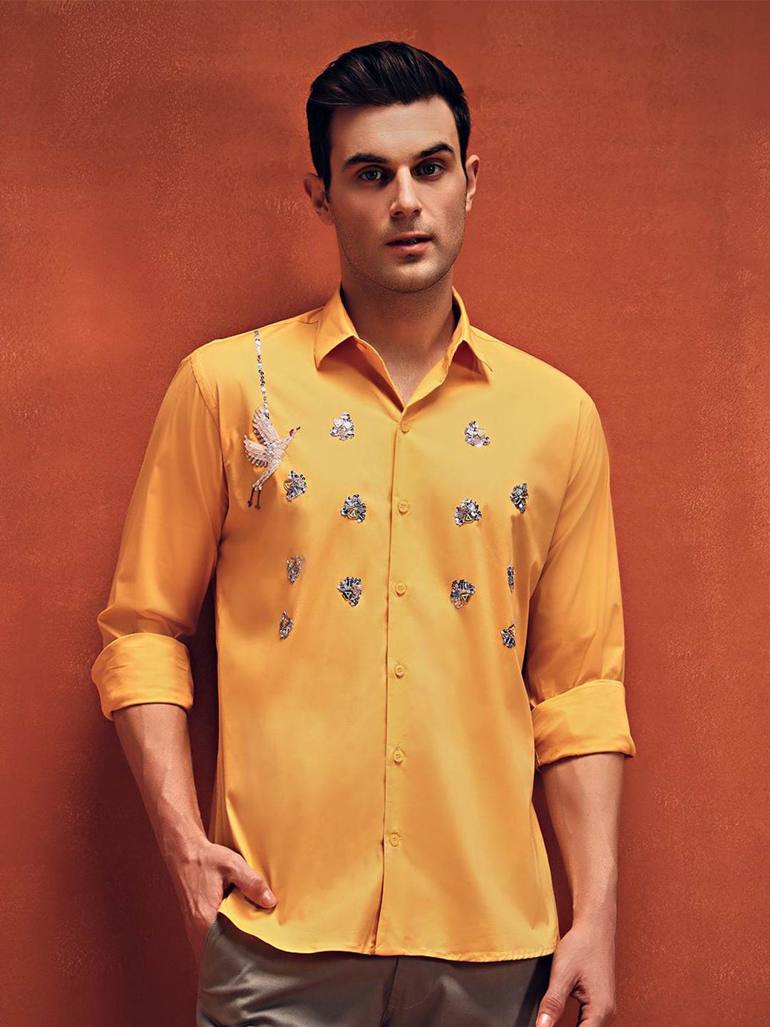 DENIYES Men Standard Fit Abstract Printed Spread Collar Cotton Casual Shirt