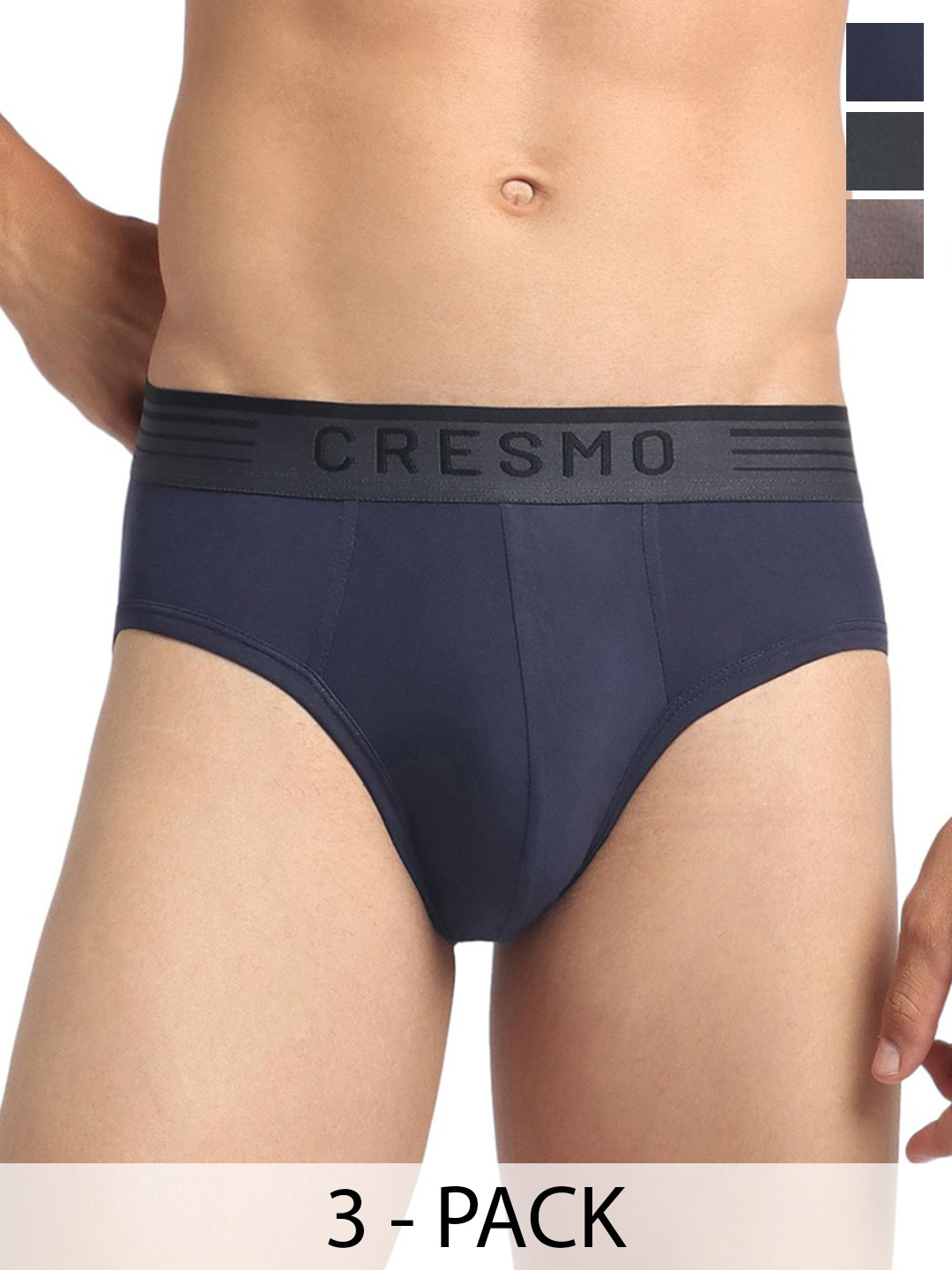 Cresmo Men Pack Of 3 Anti Microbial Basic Briefs CR-B-STR-P3-SLSTON-COSM-SHARM-S
