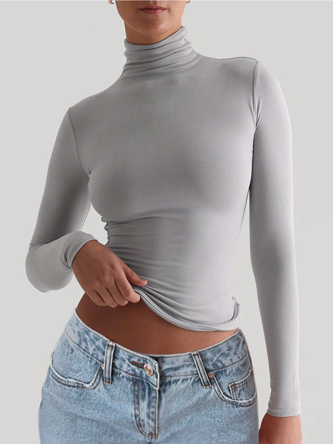 Outzidr Solid Fitted High Neck Crop Top