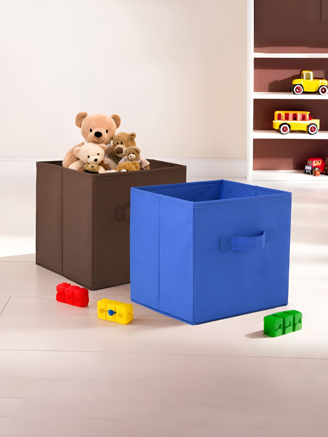 Aura Blue & Brown 2 Pieces Foldable Toy & Book Square Waterproof Drawer Organisers