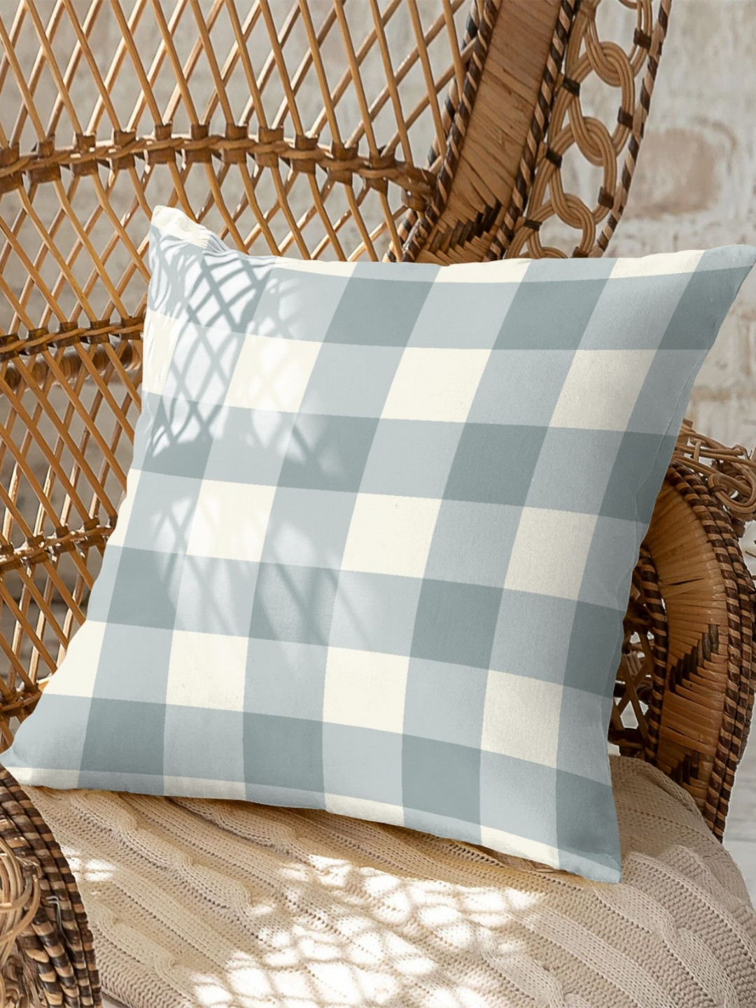 CASABLEU Spring Gallery Grey & White 2 Pieces Checked Square Cushion Covers